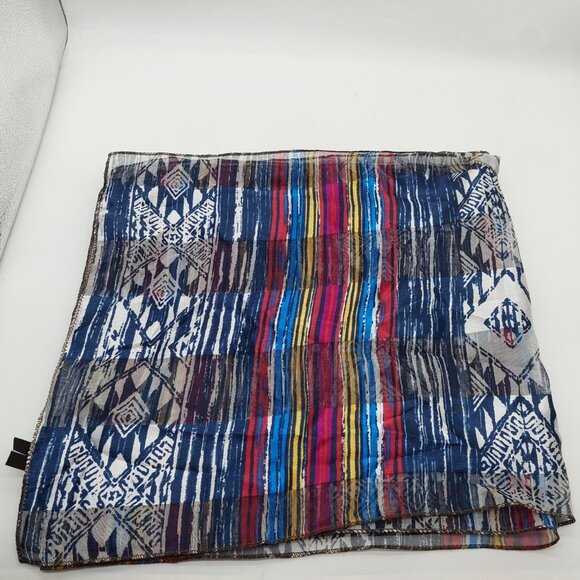 Blue Red Striped Geometric Multi-colored Scarf Rectangle 13"x60" - Picture 3 of 6